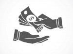 Receiving money banknotes stack icon. Vector illustration